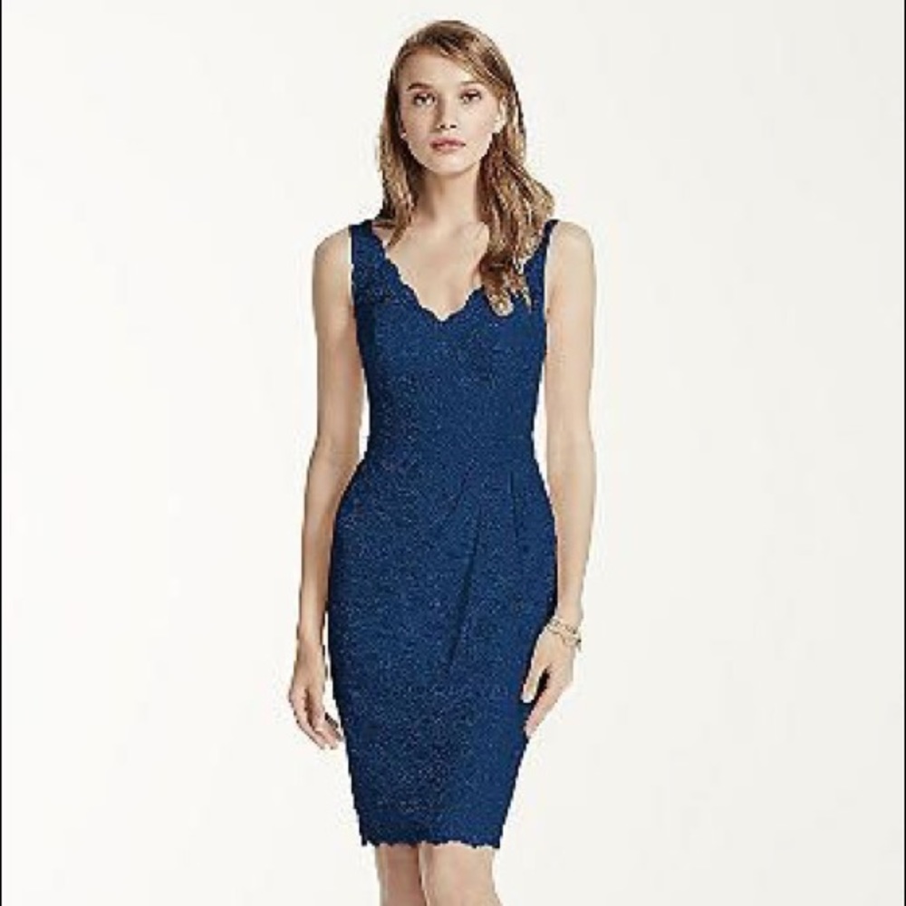 David’s Bridal F15952 Marine lace dress 16 navy